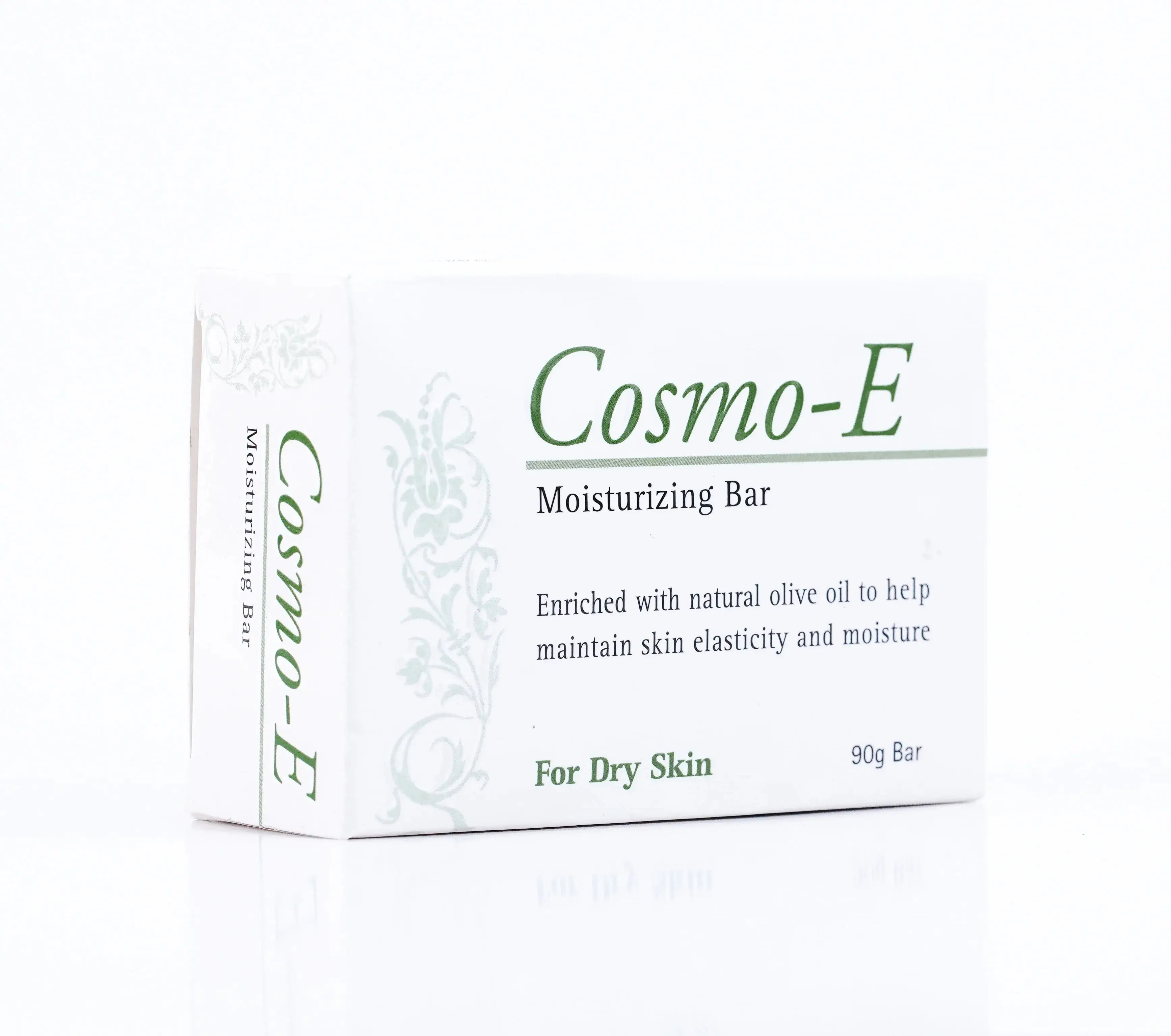 Cosmo-E Moisturising Soap Bar ingredients — Olive Oil, Vitamin E, Aloe Vera and Glycerin for nourished skin
