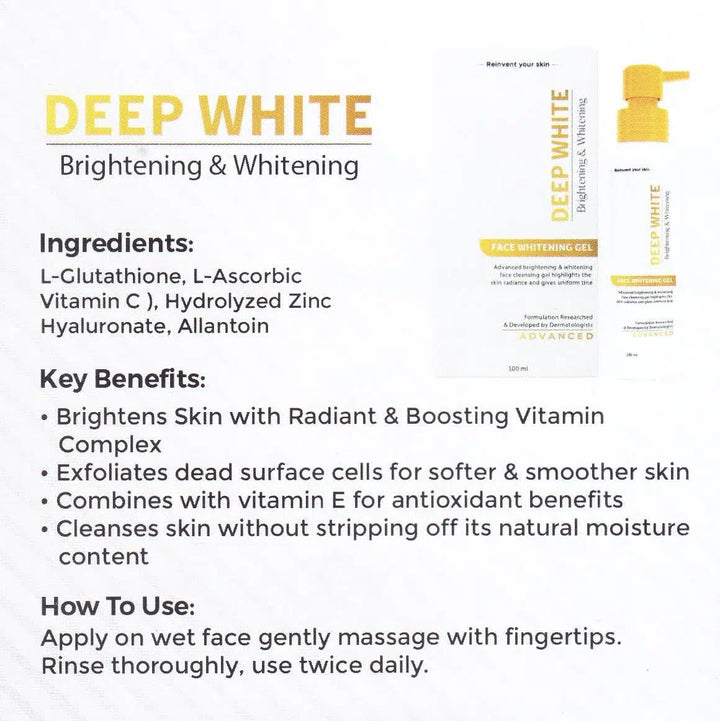 White Face Cream for Radiant Skin - Deep White Gel 100ml Asra Derm pharma