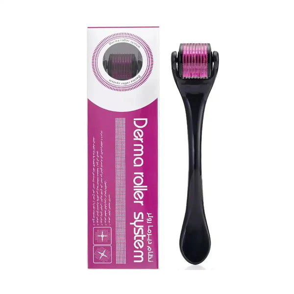 Derma roller system with packaging on a white background