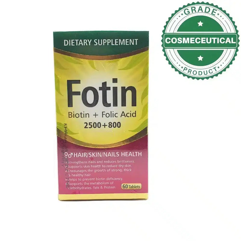 Fotin Hair Skin & Nails Supplement (60 Tablets) Biotin + Folic Acid