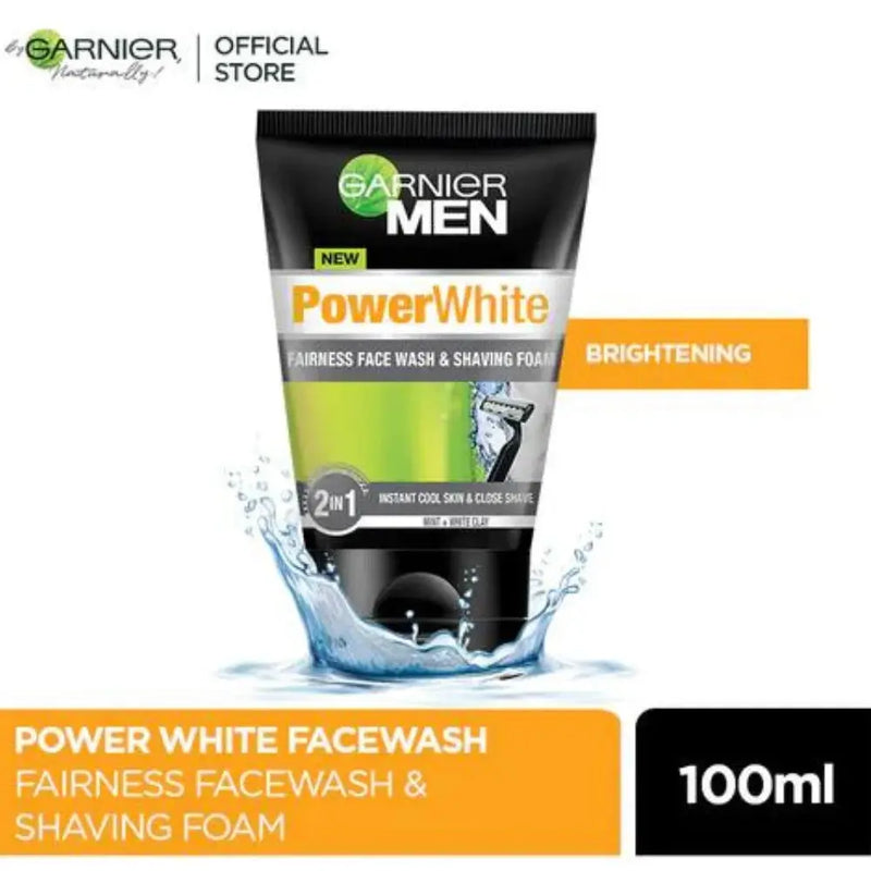 Garnier Men Power Bright 2-in-1 Brightening Face Wash and Shaving Foam 100ml
