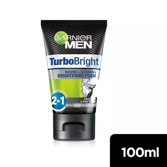 Garnier Men Turbo Bright 2-In-1 Brightening Face Wash and Shaving Foam 100ml
