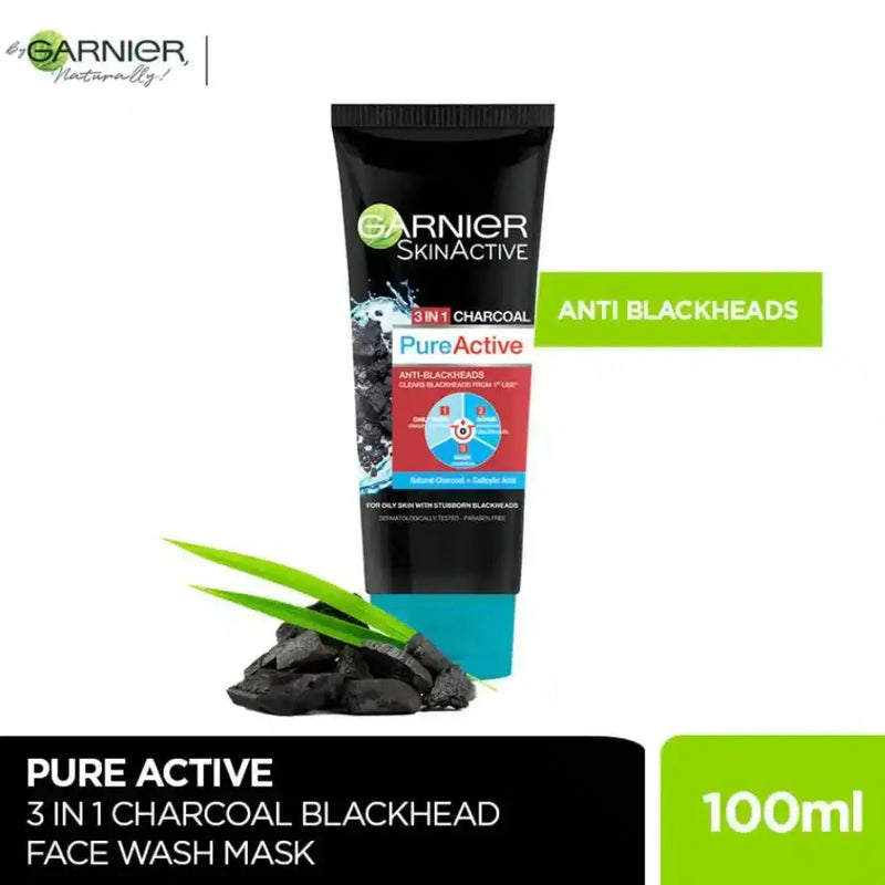 Garnier Skin Active 3-in-1 Charcoal Blackhead Face Wash Mask & Scrub 100ml