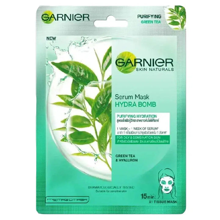 GARNIER SKIN ACTIVE HYDRA BOMB GREEN TEA TISSUE FACE MASK 28g Gernier