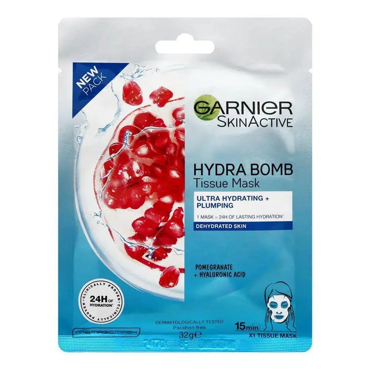 GARNIER SKIN ACTIVE HYDRA BOMB POMEGRANATE TISSUE FACE MASK 28g Gernier
