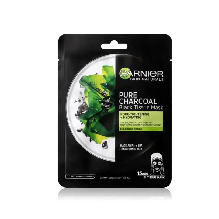 GARNIER SKIN ACTIVE PURE CHARCOAL BLACK AGLAE TISSUE FACE MASK 28 g Gernier