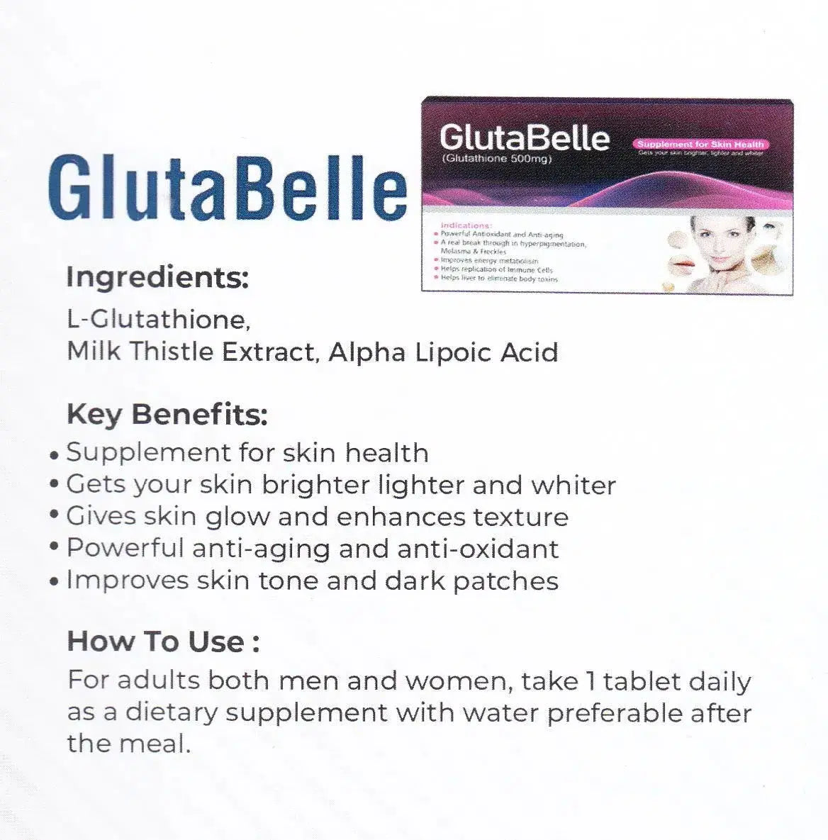 Gluta Belle Supplement for Skin Health 500mg