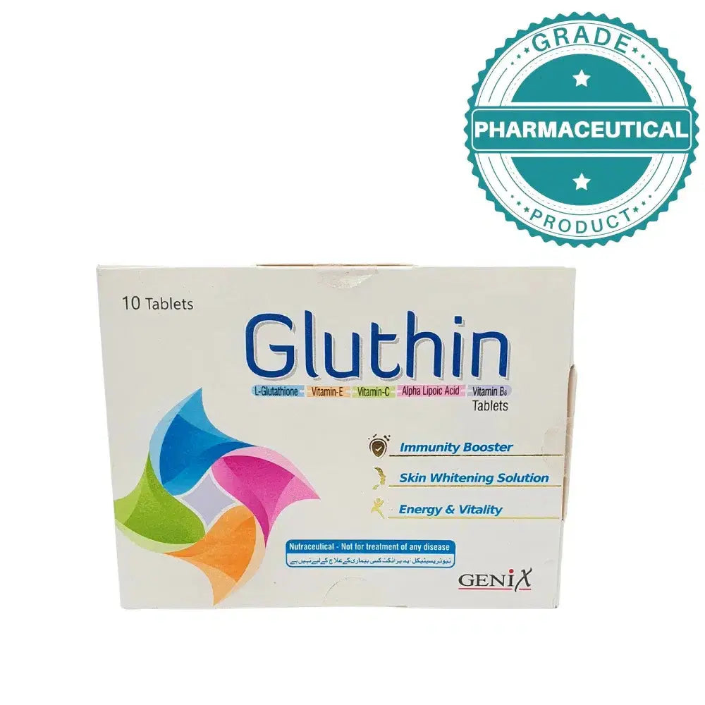 Gluthin Tablets glutathione supplement back of pack ingredients