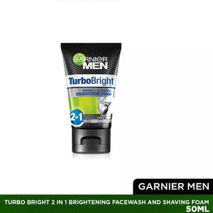 Garnier Men Turbo Bright 2-in-1 Brightening Face Wash and Shaving Foam 50ml