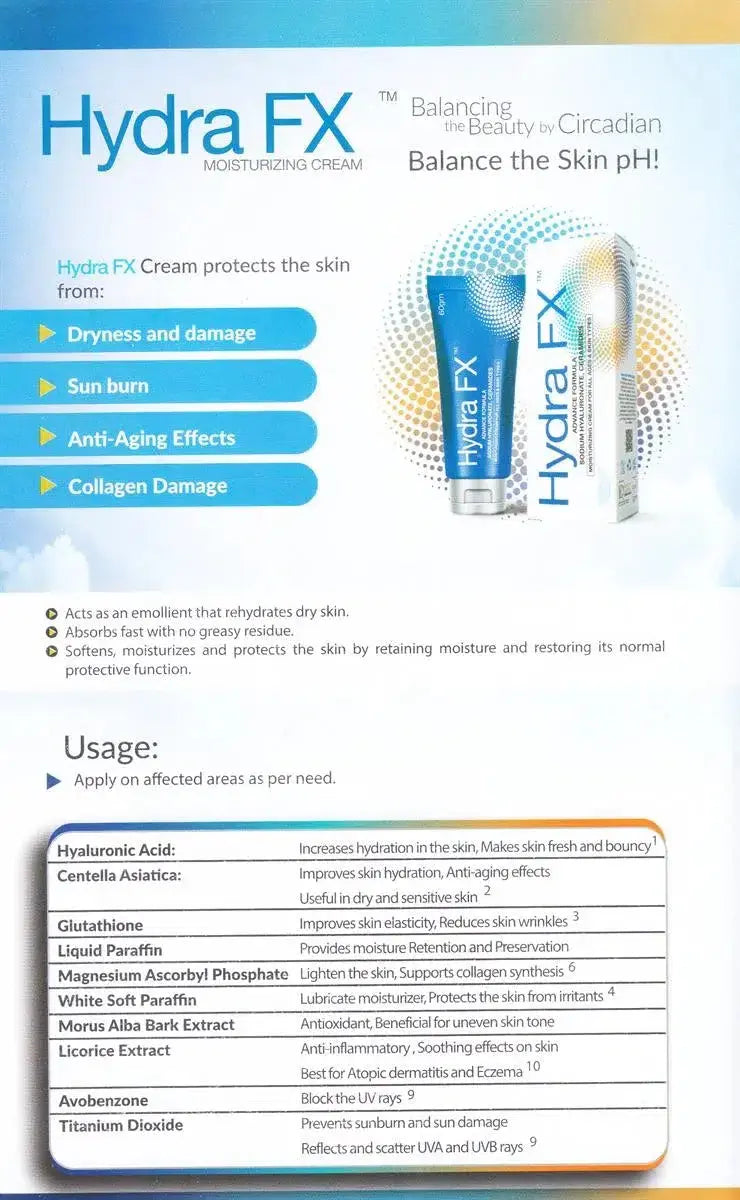 Hydra FX Moisturizing Cream (Sodium Hyaluronate, Ceramides) 60gm