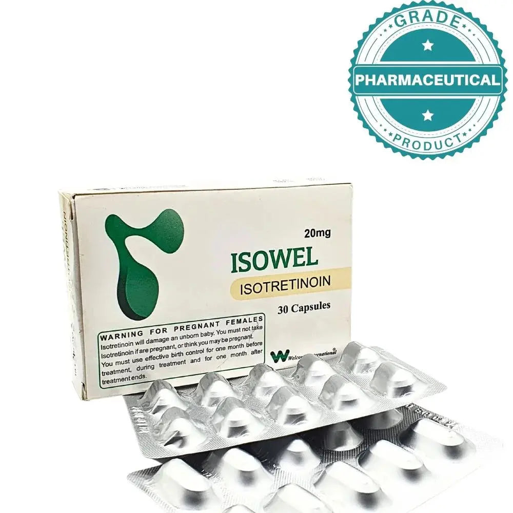 Isowel 20mg isotretinoin capsule blister pack by Dermalogics – View Product Detail