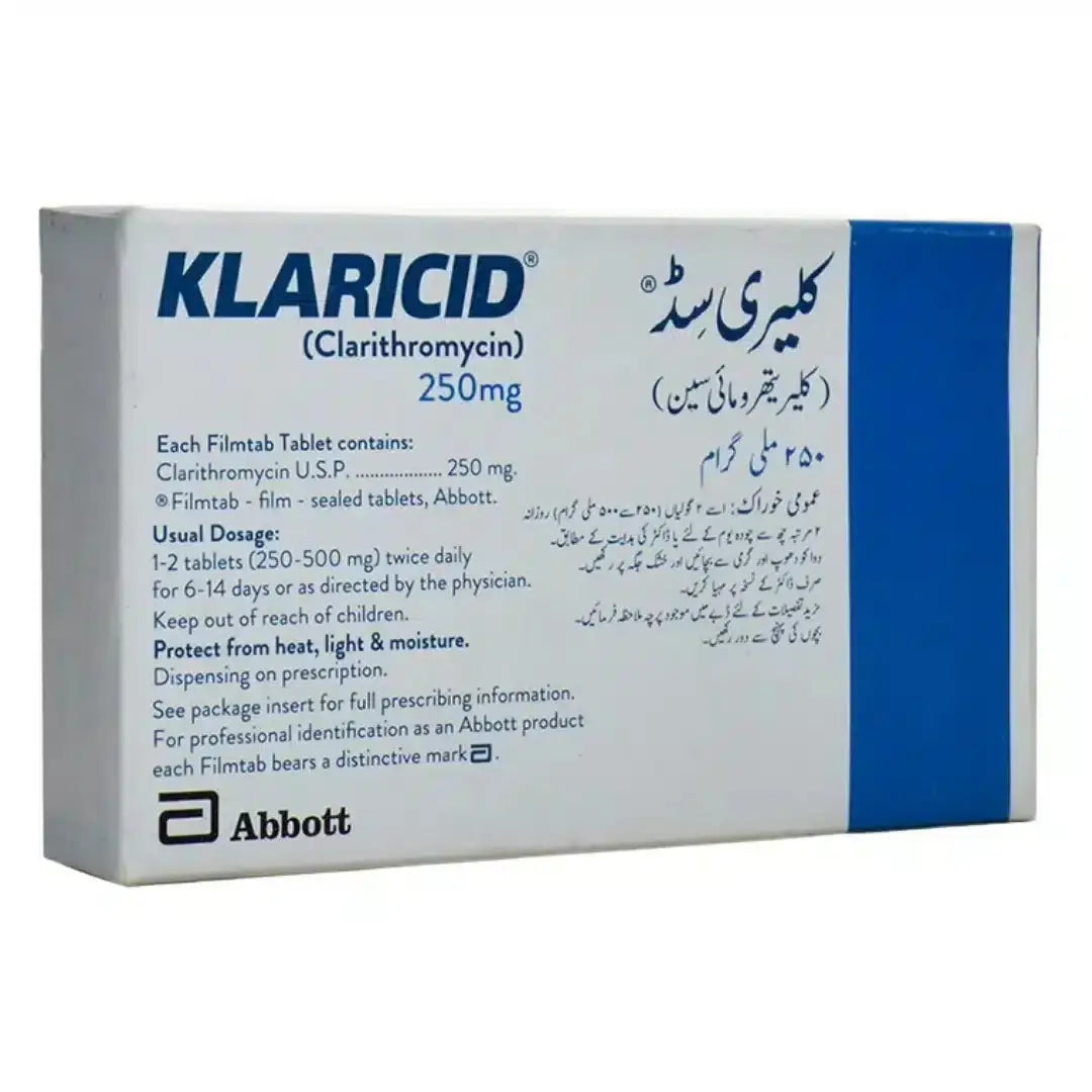Klaricid Tablets 250mg (Pack of 10) - Clarithromycin for Bacterial Infections - derma.