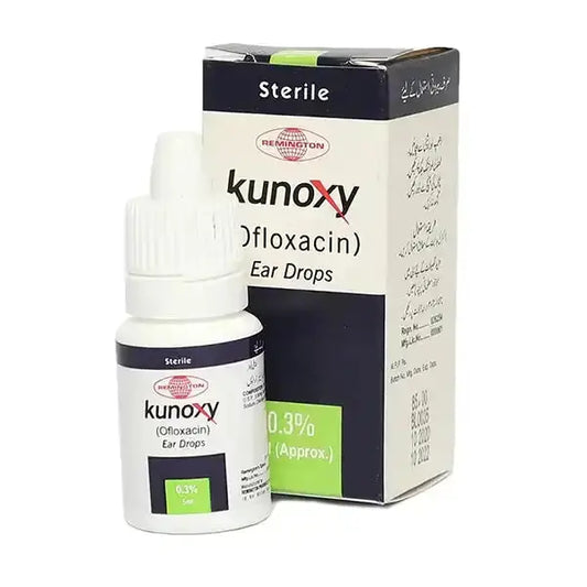 Kunoxy 0.3% Ear Drops 5ml – Ofloxacin Antibiotic for Bacterial Ear Infections – Available in Pakistan