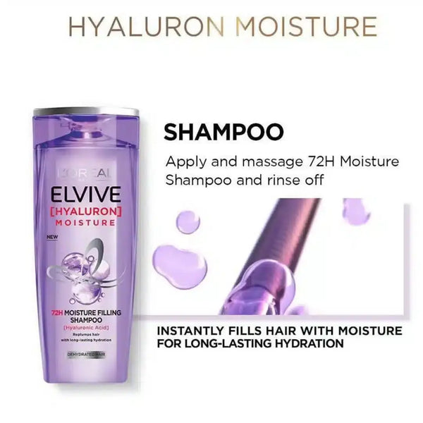 L'OREAL PARIS ELVIVE HYALURON MOISTURE 72H MOISTURE FILLING SHAMPOO, 360ml LOREAL