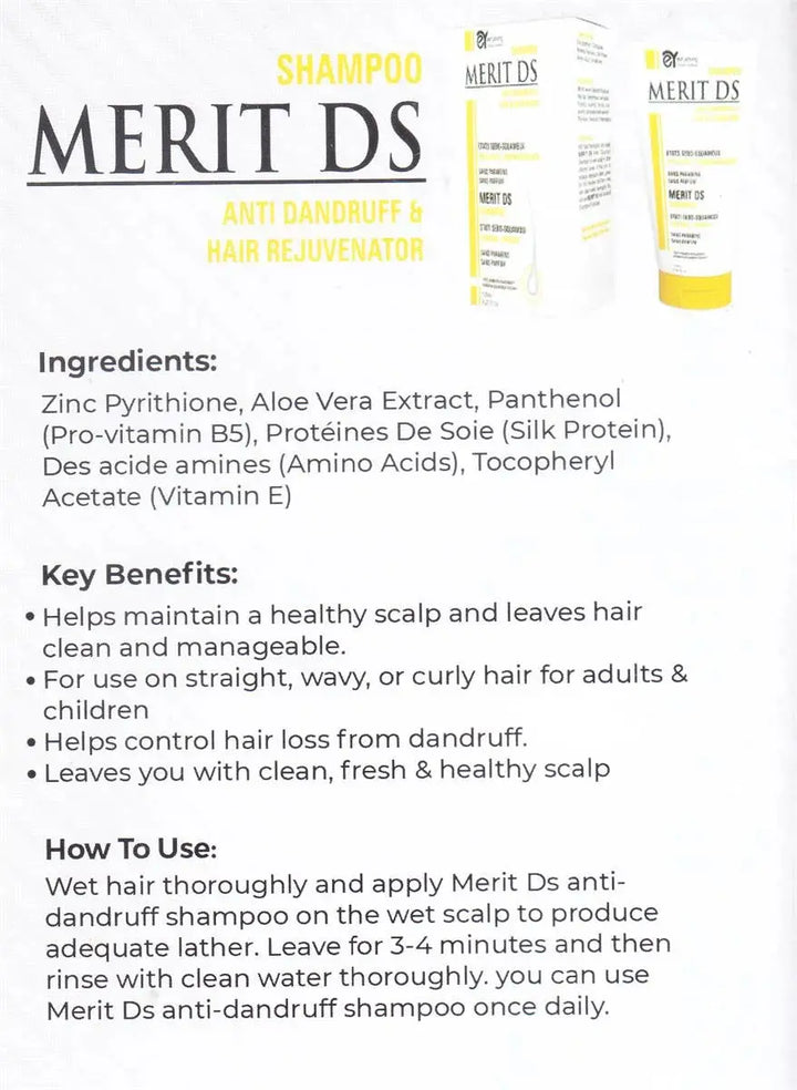 MERIT DS ANTI DANDRUFF AND HAIR REJUVENATOR SHAMPOO 150ml Asra Derm pharma