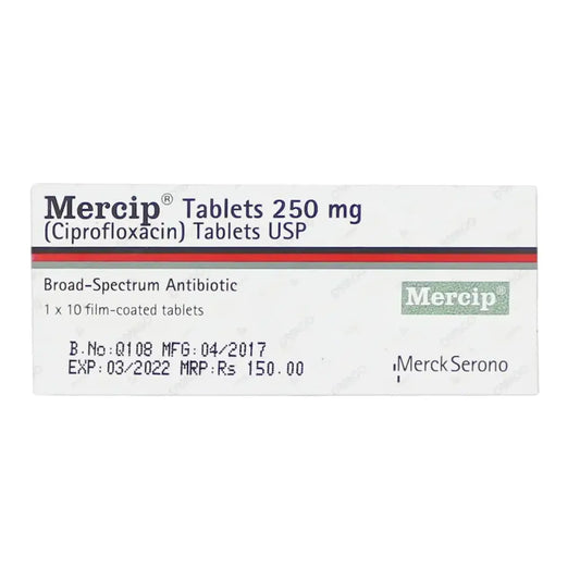 Mercip Tablets 250mg (Ciprofloxacin) - Martin Dow | derma.pk