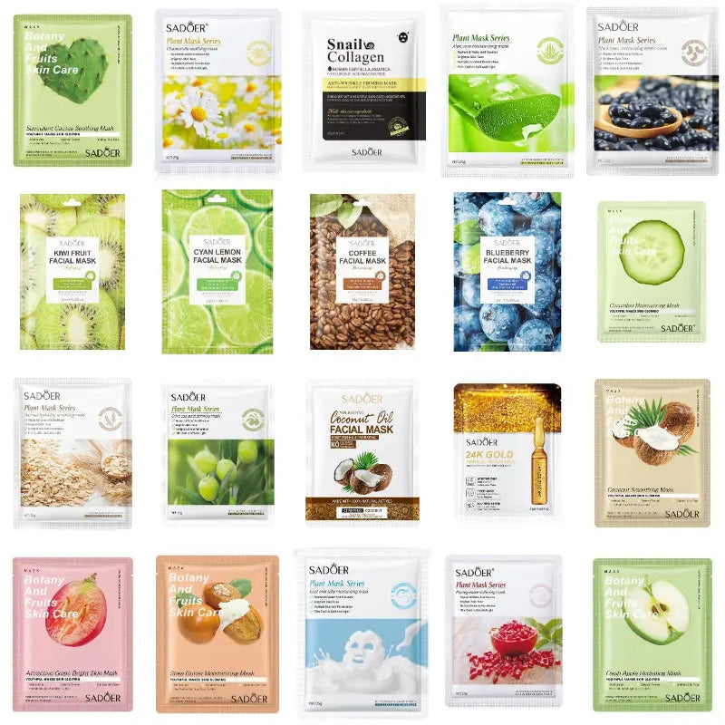 SADOER Plant-Based Face Sheet Masks - Multi-Pack (3/5/10/12 Pcs Random) - Assorted Variants (Sent at Random Based on Availability)