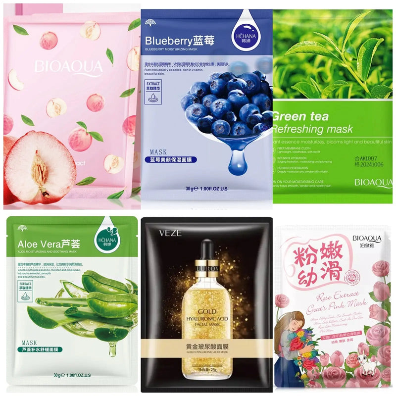 BIOAQUA Pack of 6 Moisturizing and Soothing Face Sheet Masks - Assorted Variants (Sent at Random Based on Availability)