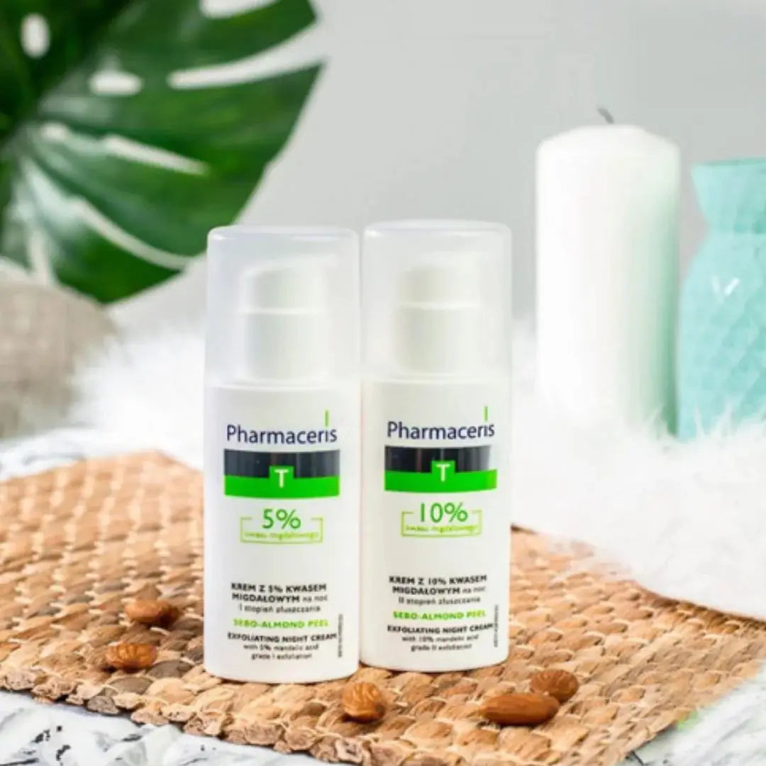 Pharmaceris T Sebo-Almond Peel 5% mandelic acid night cream packaging and texture