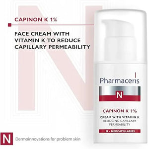 PHARMACERIS N CAPINON K Cream with Vitamin K 1% (30ml) - Reduce Redness & Strengthen Capillaries - Original Import from Poland