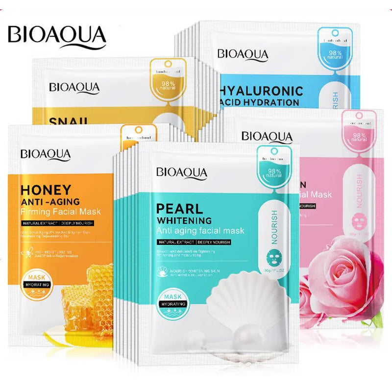 BIOAQUA Pack of 5 Whitening Anti-Wrinkle Nourish Moisturizing Facial Sheet Mask - Assorted Variants (Sent at Random Based on Availability)
