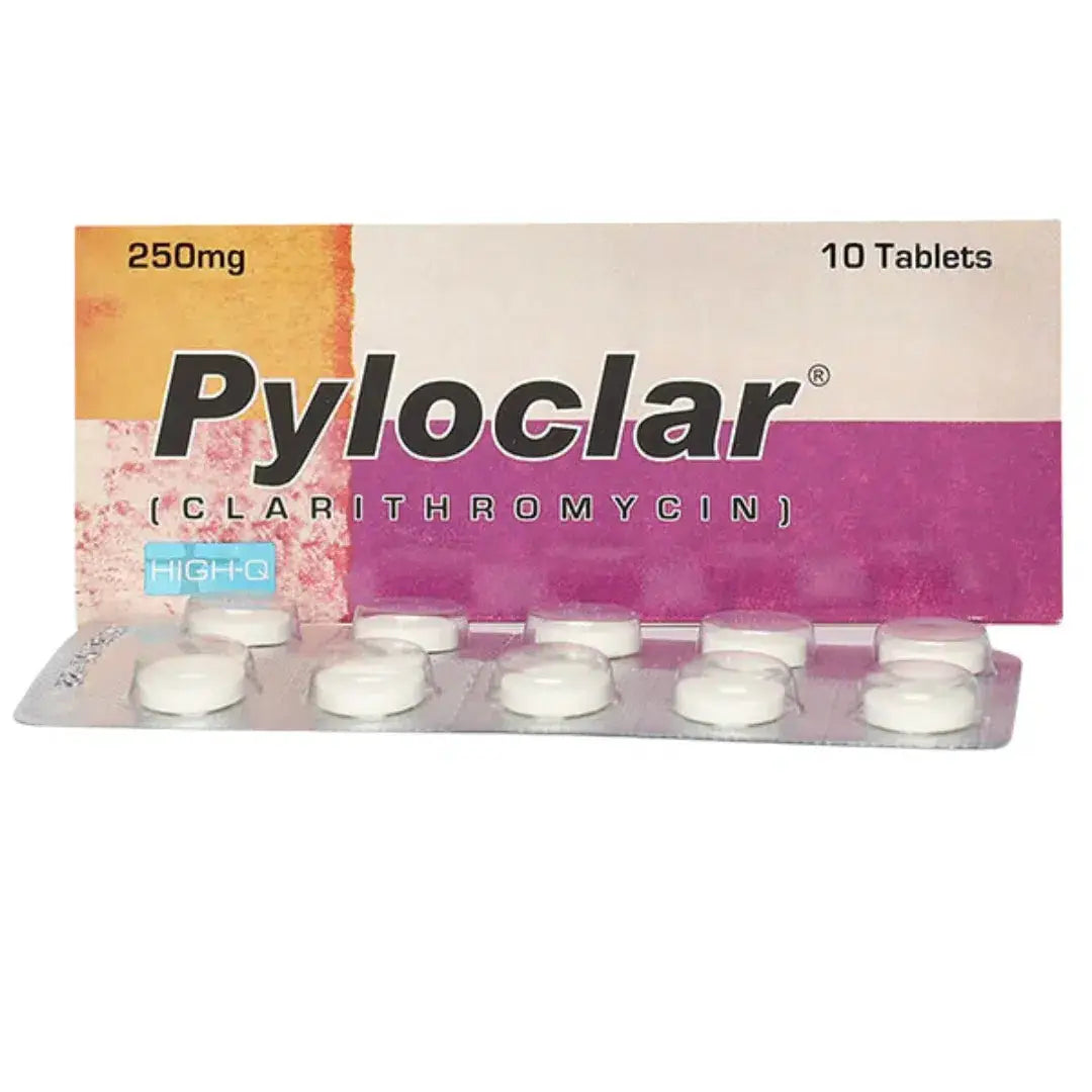 Pyloclar Tablets 250mg (Clarithromycin) 10 Tablets High-Q International | derma.pk