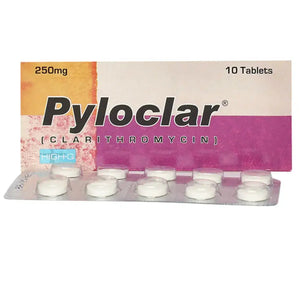 Pyloclar Tablets 250mg (Clarithromycin) 10 Tablets High-Q International | derma.pk