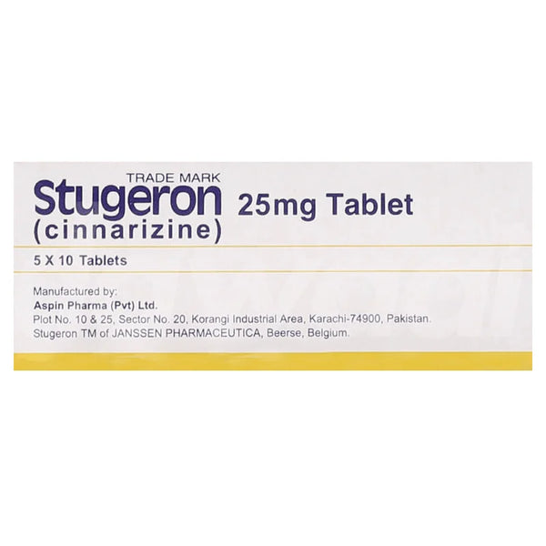 Stugeron Tablet 25mg 50’s – Motion Sickness and Vertigo Relief - Derma.pk