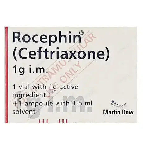 Rocephin 1gm IM Injection — ceftriaxone antibiotic available at Derma.pk