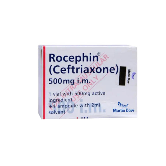 Rocephin 500mg IM Injection — ceftriaxone antibiotic available at Derma.pk