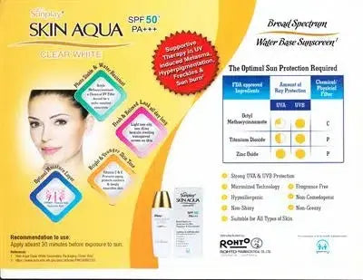 SKIN AQUA CLEAR WHITE SPF 50+ PA+++ BROAD SPECTRUM SUNSCREEN FOR SKIN Atco
