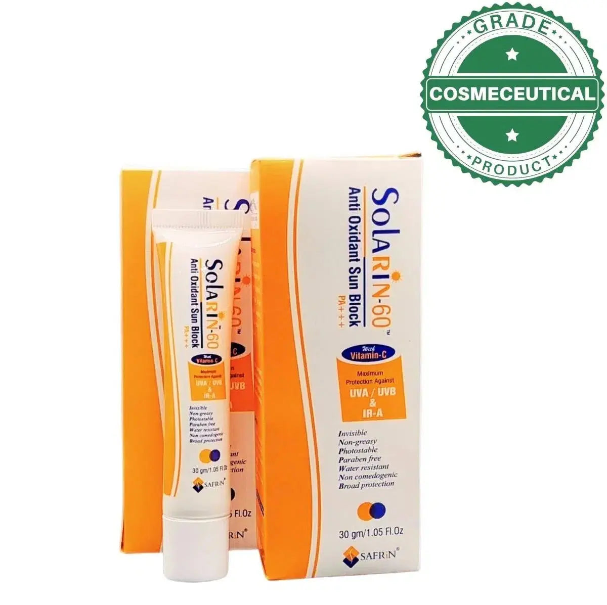 Solarin-60 SPF 60 Vitamin C sunblock tube UVA UVB IR-A protection