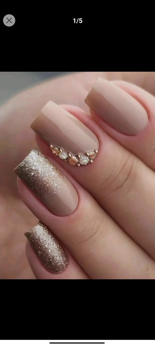 Shein Nails Enhance Your Elegance With 24pcs Medium-long Elegant Glitter Rhinestone Square Nail Set, Suitable For Students,
