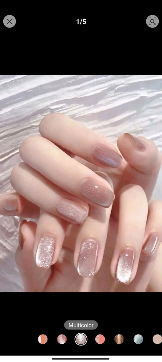 Shein Nude 24pcs Long Square Nude Cat Eye Glitter Fake Nails – front of packaging
