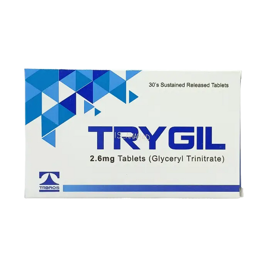 Trygil 2.6mg Glyceryl Trinitrate Tablets — preventive antianginal for chest pain and coronary artery disease Pakistan