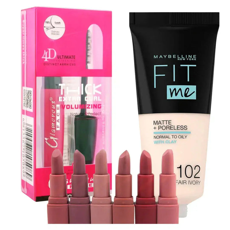 Complete Makeup Look: Miss Rose Lipsticks, Maybelline Fit Me Foundation & Glamourous Curl Mascara | derma.pk