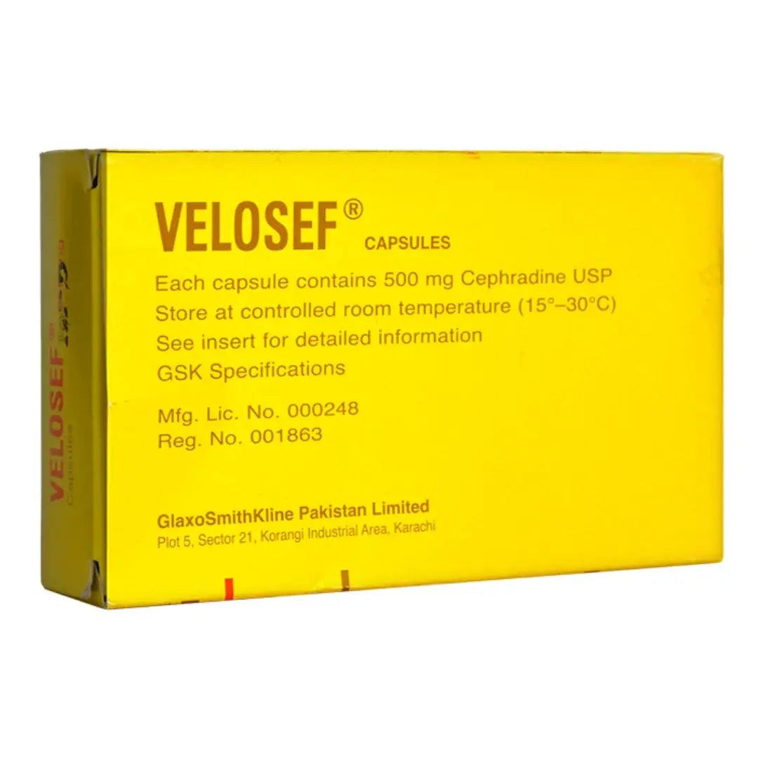 Velosef Capsules 500mg (Pack of 12) - Cephradine for Bacterial Infections - derma.pk