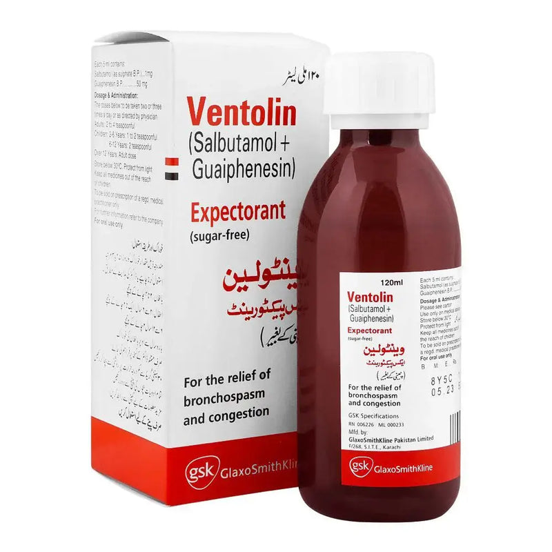 Ventolin Expectorant 120ml – Salbutamol & Guaifenesin Cough & Respiratory Relief