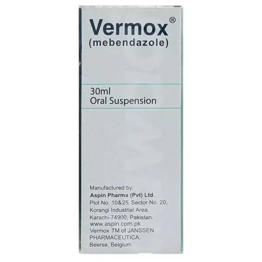 Vermox Oral Suspension 100mg/5ml (Mebendazole) - Aspin Pharma - derma.pk