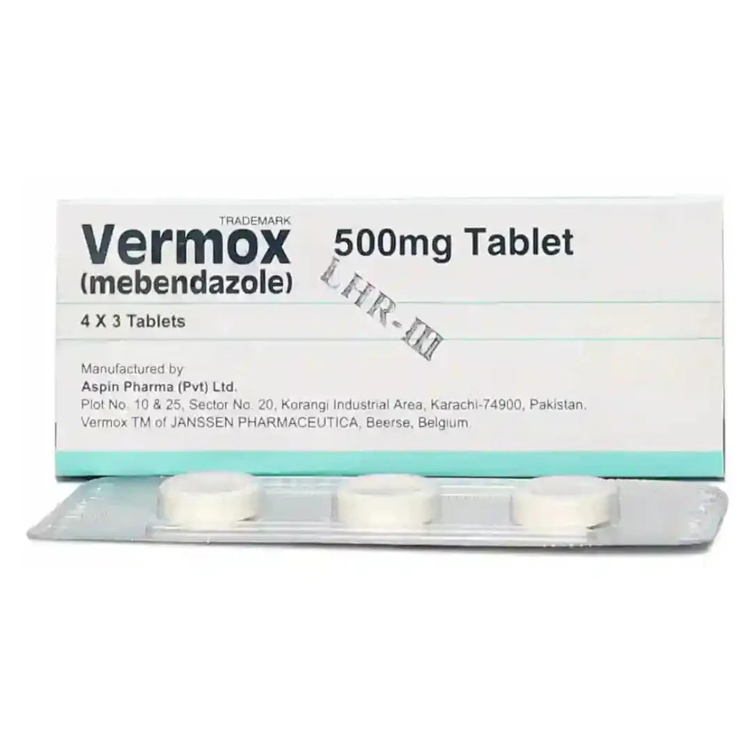 Vermox Tablets 500mg (3 Tablets) - Aspin Pharma - derma.pk