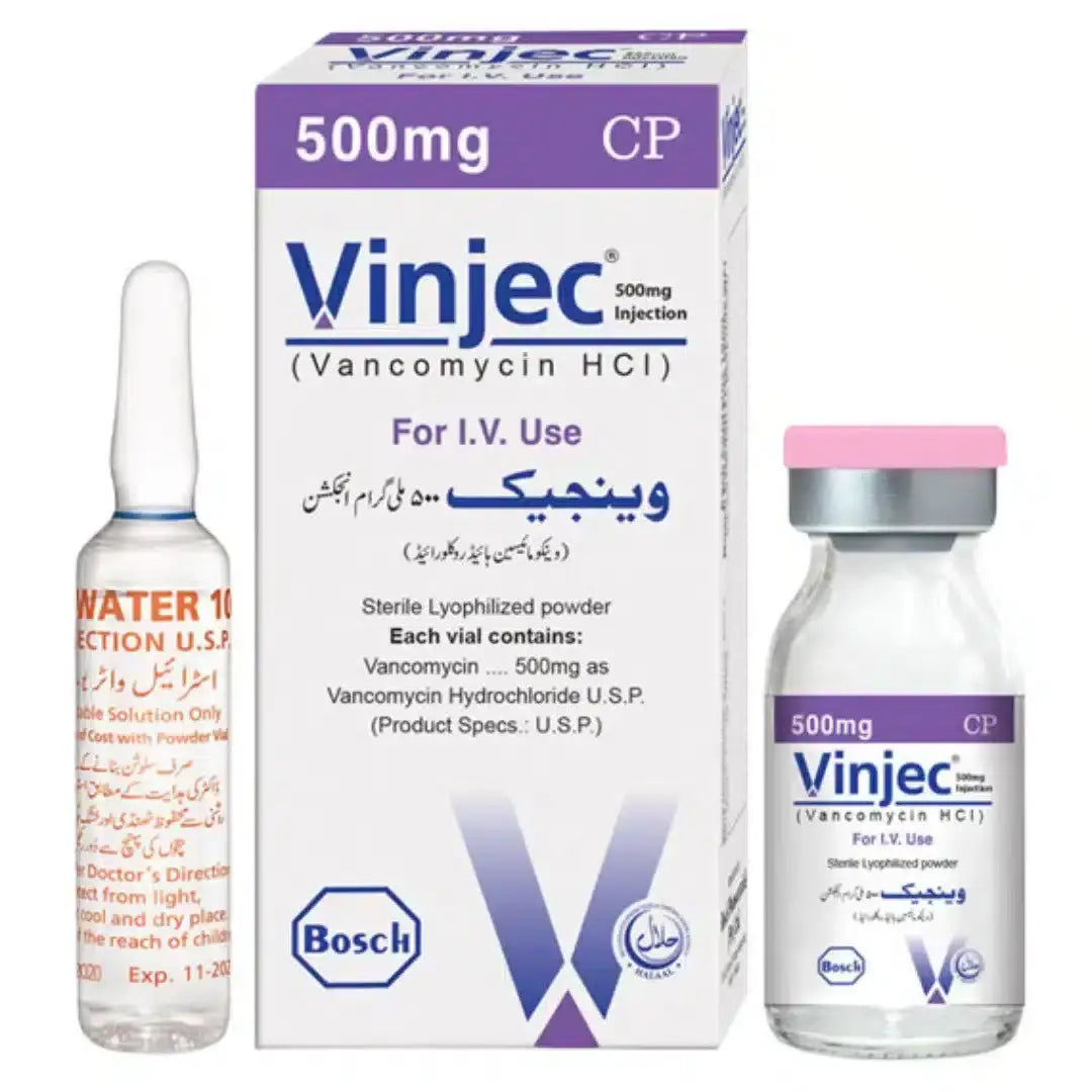 Vinjec 500mg IV Injection | Vancomycin Antibiotic for Severe Infections - derma.pk