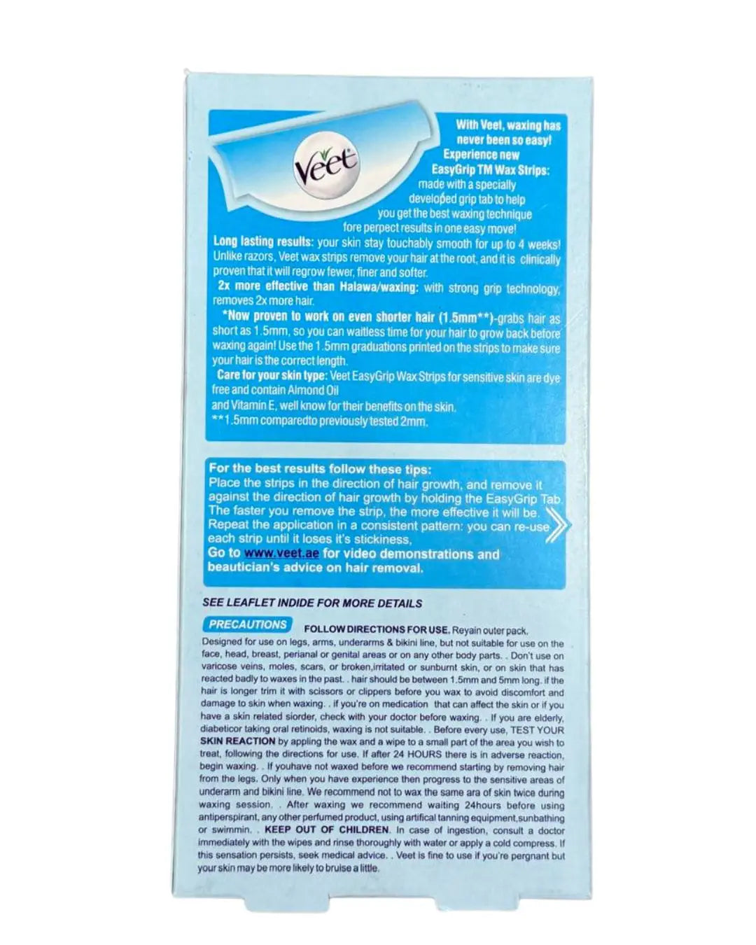 Veet Wax Strips Legs & Body with Vitamin E & Almond Oil