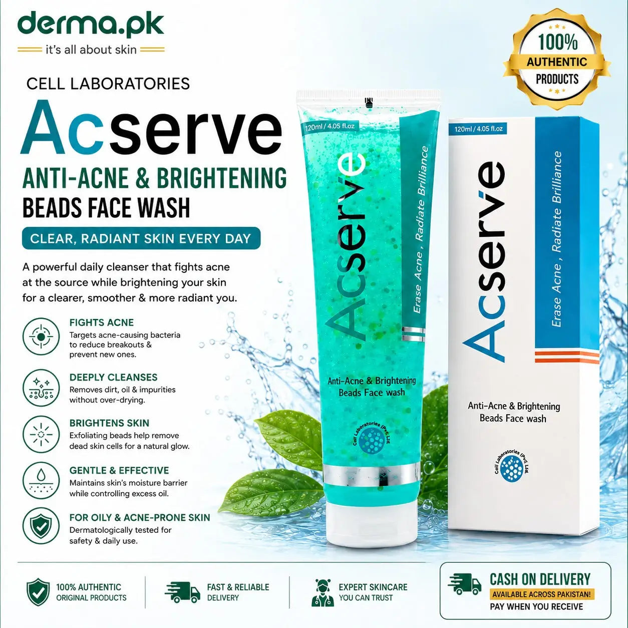 Cell Laboratories Acserve Face Wash actives and ingredients detail view