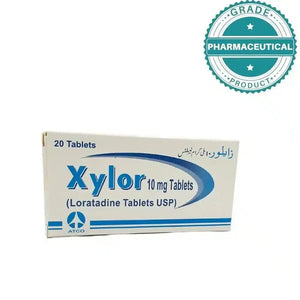 Xylor Tablets 10mg allergy relief pack side view
