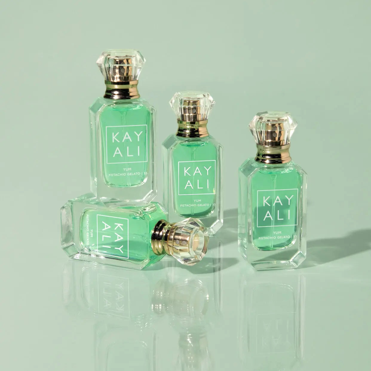 Huda Beauty Kayali Yum Pistachio Gelato | 33 Eau de Parfum Intense 10ml – front of packaging