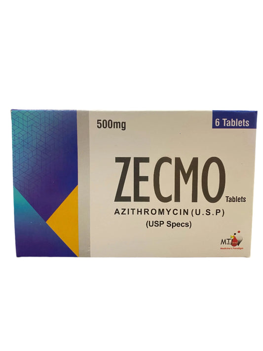 Zecmo Azithromycin 500mg Antibiotic Tablets by MTI Medical