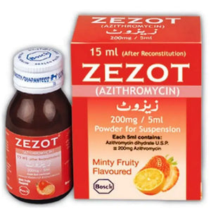 Zezot 15ml Suspension 200mg/5ml (Azithromycin) - Bosch Pharmaceuticals | derma.pk