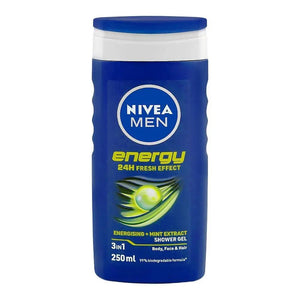 Nivea Men Energy 24H Fresh Effect 3-In-1 Shower Gel 250ml – For Body, Face & Hair