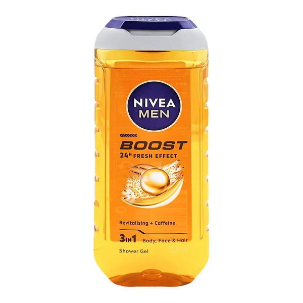 Nivea Men Boost 24H Fresh Effect 3-In-1 Shower Gel, For Body, Face & Hair, 250ml