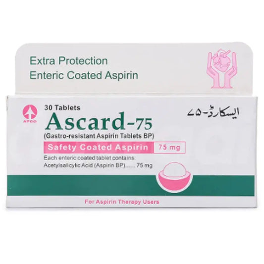 Ascard Tablets 75mg ��� Aspirin for Stroke Prevention | Derma.pk